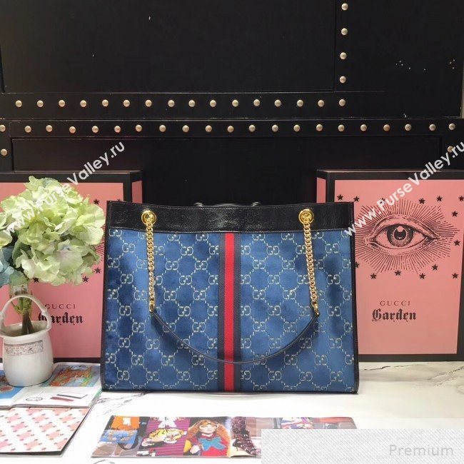 Gucci GG Velvet Rajah Large Tote 537219 Blue 2019 (JIANM-9051686)