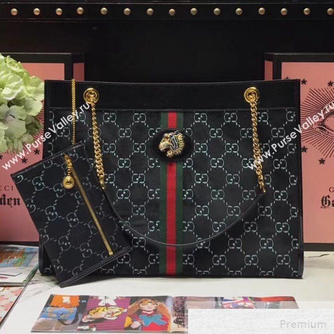 Gucci GG Velvet Rajah Large Tote 537219 Black 2019 (JIANM-9051688)