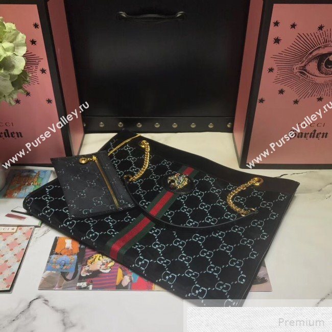 Gucci GG Velvet Rajah Large Tote 537219 Black 2019 (JIANM-9051688)