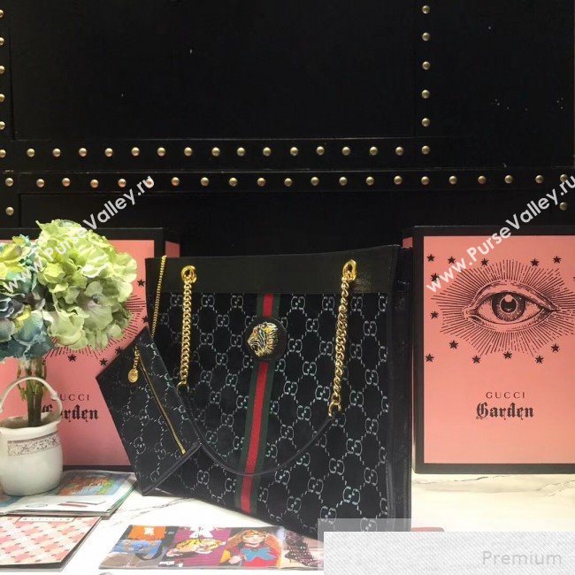 Gucci GG Velvet Rajah Large Tote 537219 Black 2019 (JIANM-9051688)