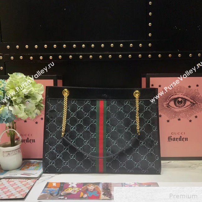 Gucci GG Velvet Rajah Large Tote 537219 Black 2019 (JIANM-9051688)
