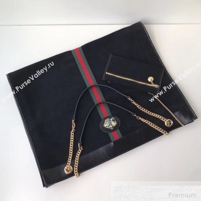 Gucci Suede Rajah Maxi Tote 537218 Black 2018 (DLH-9051704)