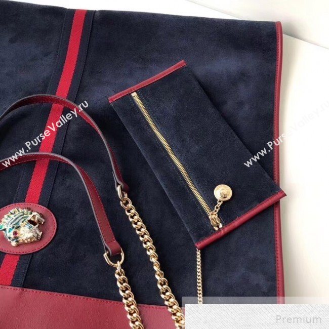 Gucci Suede Rajah Maxi Tote 537218 Navy Blue 2018 (DLH-9051705)