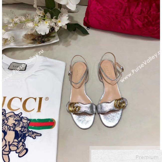 Gucci Flat Leather Sandal with Double G 524631 Silver 2019 (DLY-9051625)