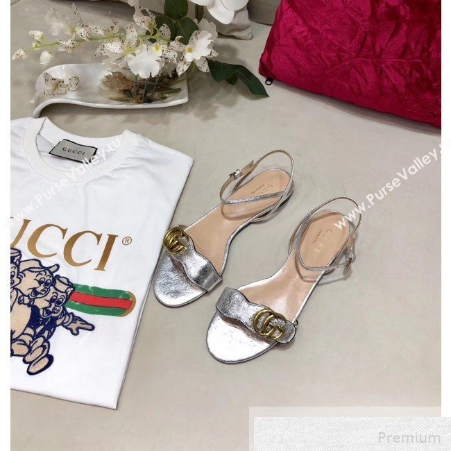 Gucci Flat Leather Sandal with Double G 524631 Silver 2019 (DLY-9051625)