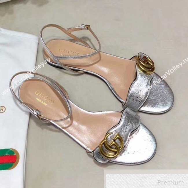 Gucci Flat Leather Sandal with Double G 524631 Silver 2019 (DLY-9051625)