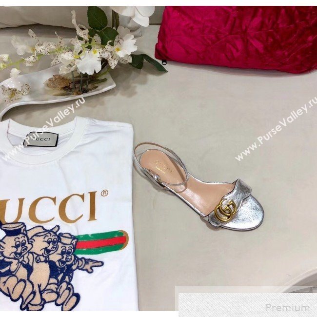 Gucci Flat Leather Sandal with Double G 524631 Silver 2019 (DLY-9051625)