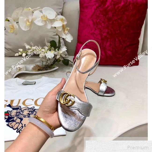 Gucci Flat Leather Sandal with Double G 524631 Silver 2019 (DLY-9051625)