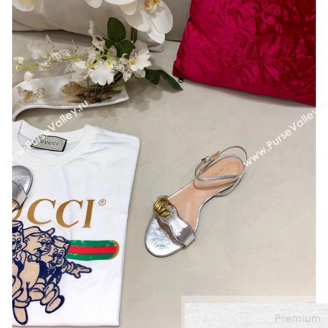 Gucci Flat Leather Sandal with Double G 524631 Silver 2019 (DLY-9051625)
