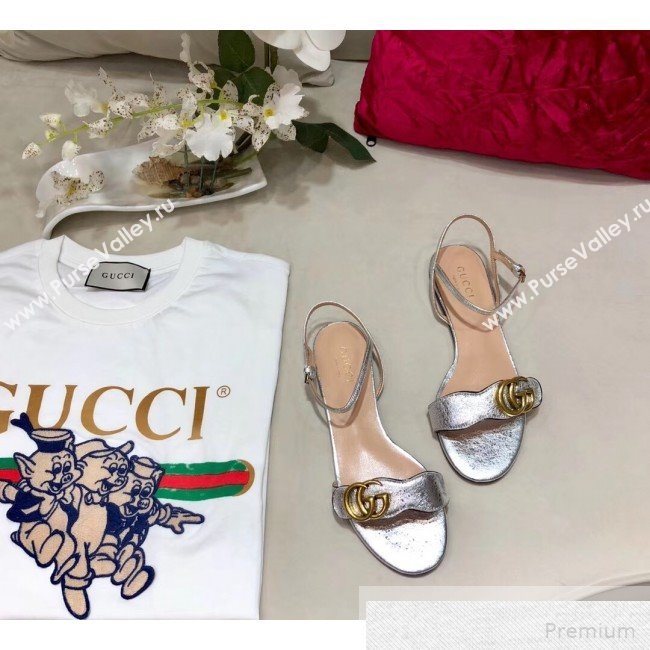 Gucci Flat Leather Sandal with Double G 524631 Silver 2019 (DLY-9051625)