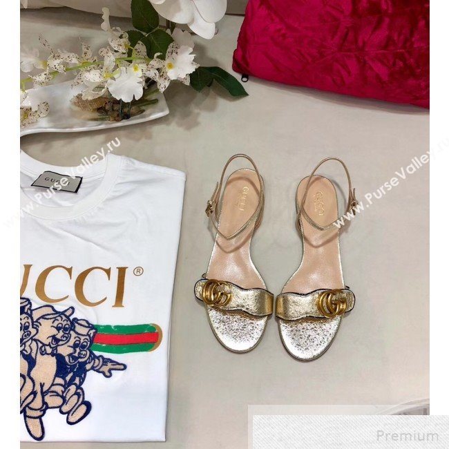 Gucci Flat Leather Sandal with Double G 524631 Gold 2019 (DLY-9051626)