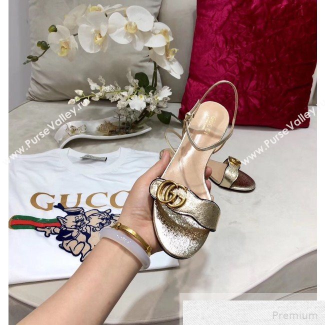 Gucci Flat Leather Sandal with Double G 524631 Gold 2019 (DLY-9051626)