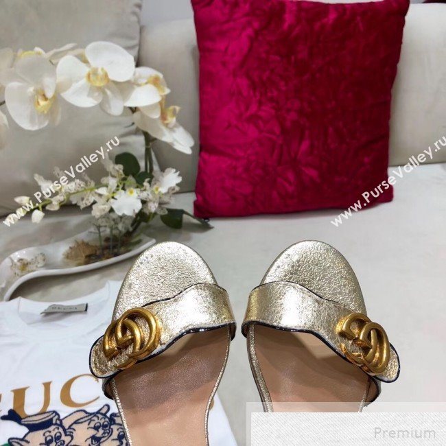 Gucci Flat Leather Sandal with Double G 524631 Gold 2019 (DLY-9051626)