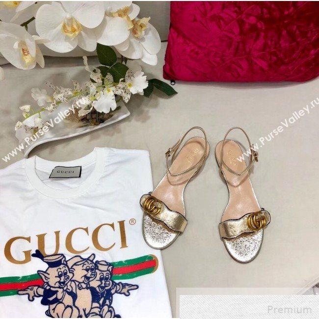 Gucci Flat Leather Sandal with Double G 524631 Gold 2019 (DLY-9051626)