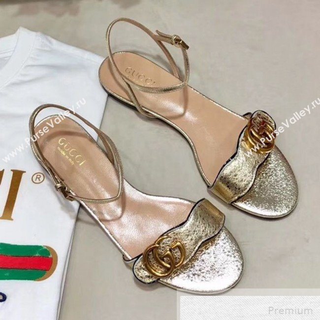 Gucci Flat Leather Sandal with Double G 524631 Gold 2019 (DLY-9051626)