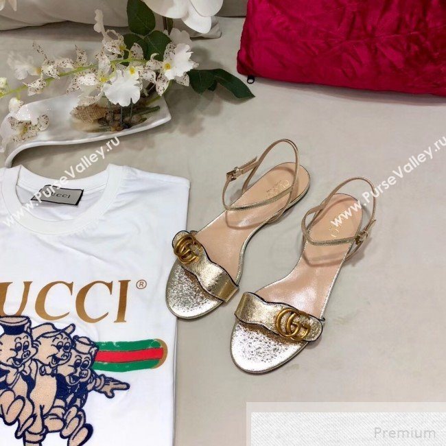 Gucci Flat Leather Sandal with Double G 524631 Gold 2019 (DLY-9051626)