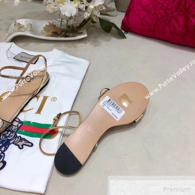 Gucci Flat Leather Sandal with Double G 524631 Gold 2019 (DLY-9051626)