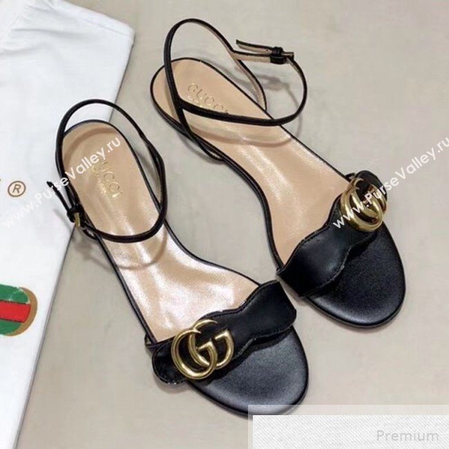 Gucci Flat Leather Sandal with Double G 524631 Black 2019 (DLY-9051627)