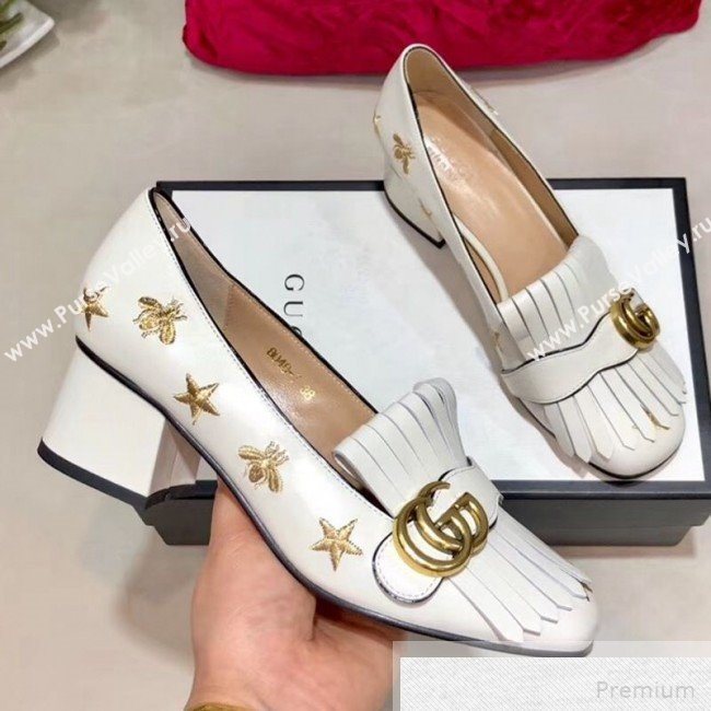 Gucci Embroidered Leather Mid-heel Pump 551548 White 2019 (DLY-9051628)