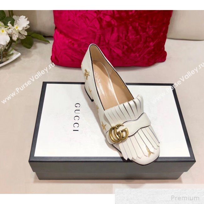 Gucci Embroidered Leather Mid-heel Pump 551548 White 2019 (DLY-9051628)