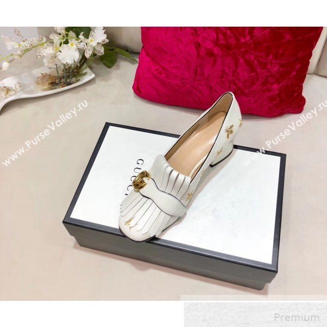 Gucci Embroidered Leather Mid-heel Pump 551548 White 2019 (DLY-9051628)