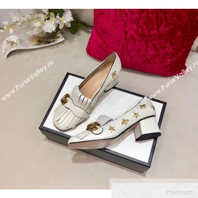 Gucci Embroidered Leather Mid-heel Pump 551548 White 2019 (DLY-9051628)