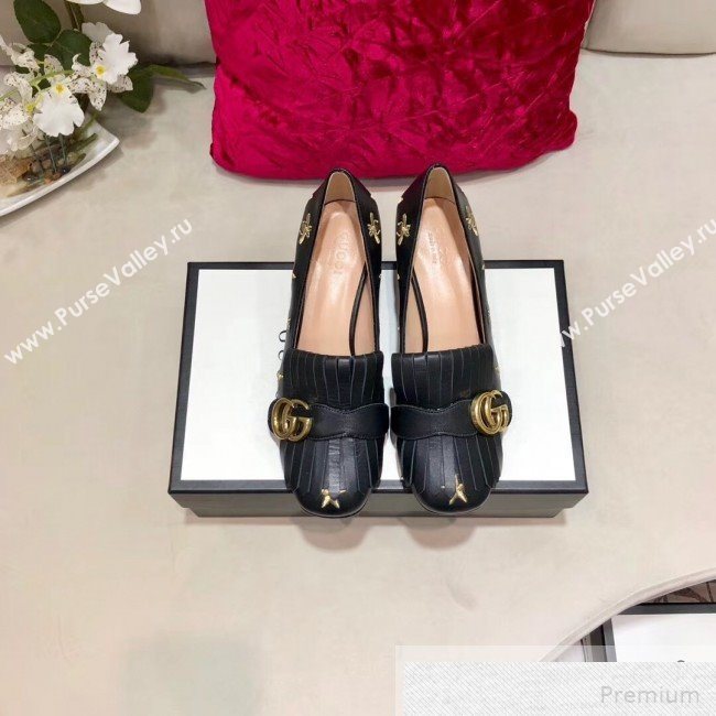 Gucci Embroidered Leather Mid-heel Pump 551548 Black 2019 (DLY-9051629)