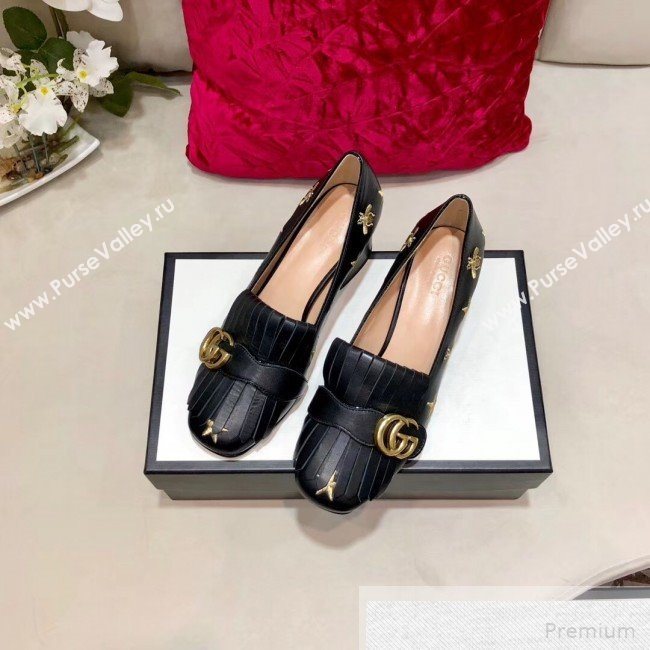 Gucci Embroidered Leather Mid-heel Pump 551548 Black 2019 (DLY-9051629)