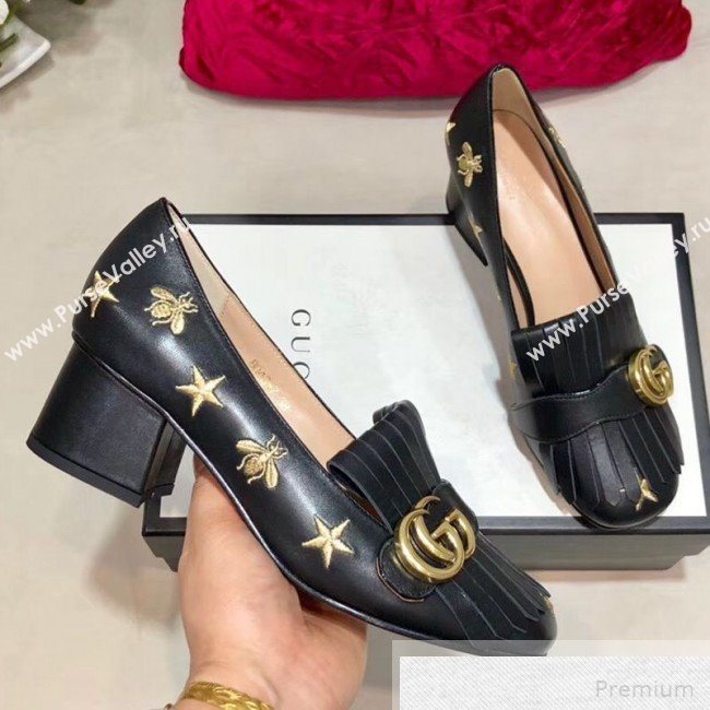 Gucci Embroidered Leather Mid-heel Pump 551548 Black 2019 (DLY-9051629)