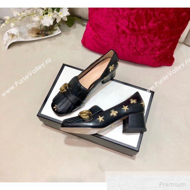 Gucci Embroidered Leather Mid-heel Pump 551548 Black 2019 (DLY-9051629)