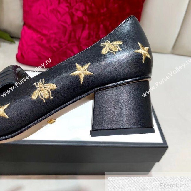 Gucci Embroidered Leather Mid-heel Pump 551548 Black 2019 (DLY-9051629)