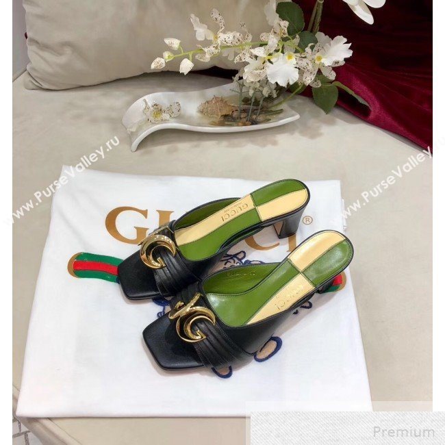 Gucci Leather Mid-heel Slide Mules with Half Moon GG Black 2019 (DLY-9051640)