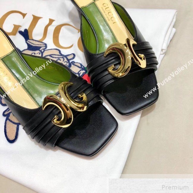 Gucci Leather Mid-heel Slide Mules with Half Moon GG Black 2019 (DLY-9051640)