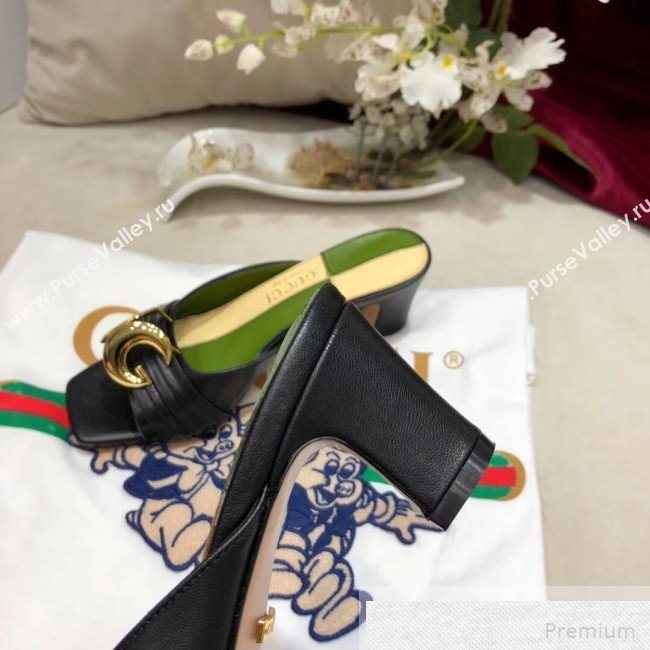 Gucci Leather Mid-heel Slide Mules with Half Moon GG Black 2019 (DLY-9051640)