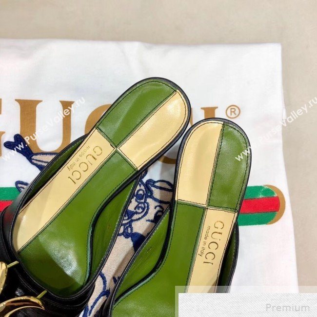 Gucci Leather Mid-heel Slide Mules with Half Moon GG Black 2019 (DLY-9051640)