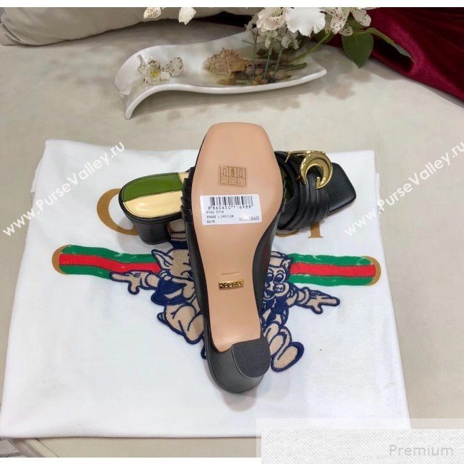 Gucci Leather Mid-heel Slide Mules with Half Moon GG Black 2019 (DLY-9051640)