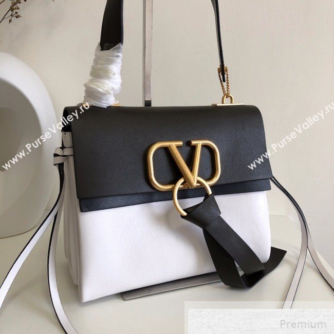 Valentino Small VRING Smooth Calfskin Shoulder Bag Black/White 2019 (JJ3-9051127)