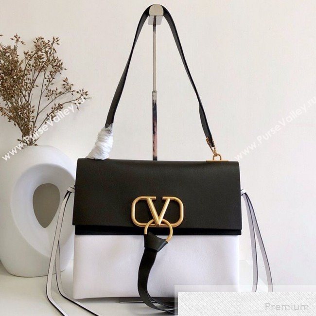 Valentino Medium VRING Smooth Calfskin Shoulder Bag Black/White 2019 (JJ3-9051128)