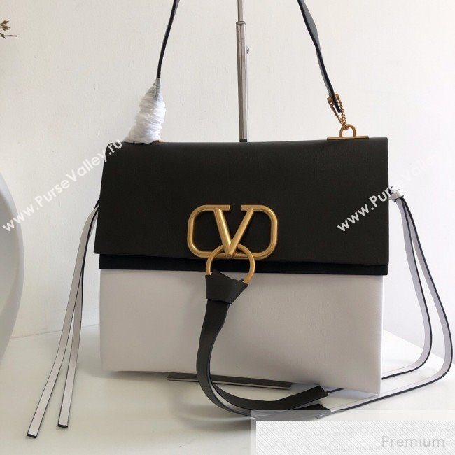 Valentino Medium VRING Smooth Calfskin Shoulder Bag Black/White 2019 (JJ3-9051128)