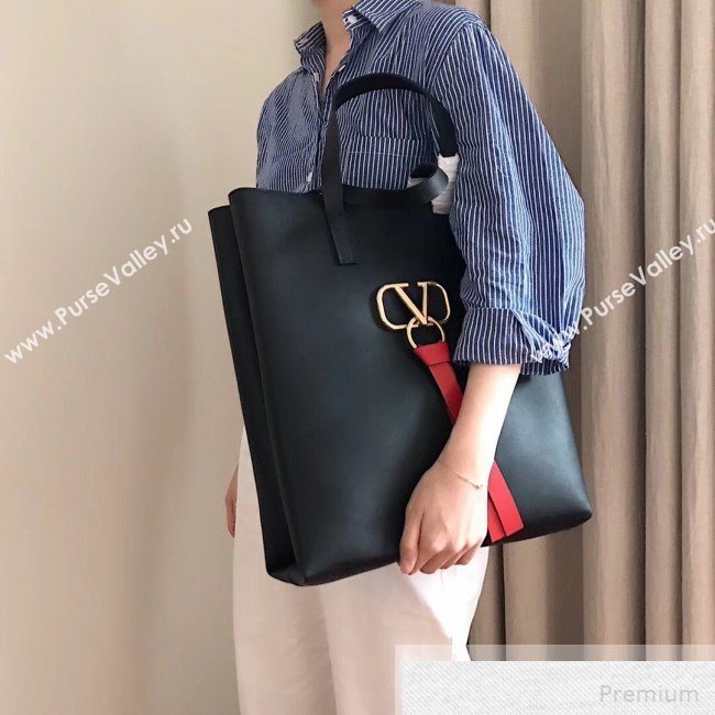 Valentino Long VRING Shopping Tote Black 2019 (JJ3-9051131)