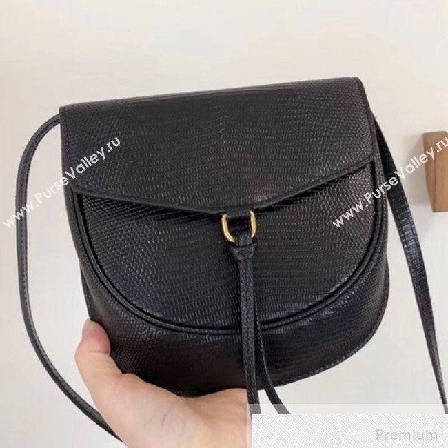 Saint Laurent Datcha Saddle Shoulder Bag in Lizard Embossed Leather 551559 Black 2019 (KTS-9051132)