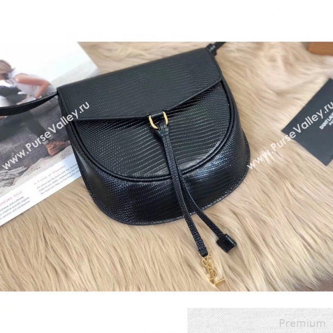 Saint Laurent Datcha Saddle Shoulder Bag in Lizard Embossed Leather 551559 Black 2019 (KTS-9051132)