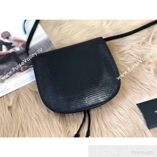 Saint Laurent Datcha Saddle Shoulder Bag in Lizard Embossed Leather 551559 Black 2019 (KTS-9051132)