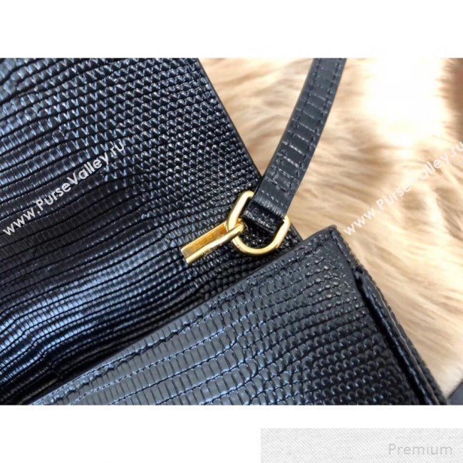 Saint Laurent Datcha Saddle Shoulder Bag in Lizard Embossed Leather 551559 Black 2019 (KTS-9051132)