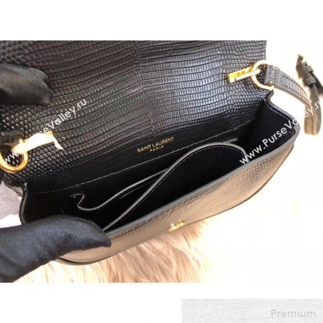 Saint Laurent Datcha Saddle Shoulder Bag in Lizard Embossed Leather 551559 Black 2019 (KTS-9051132)