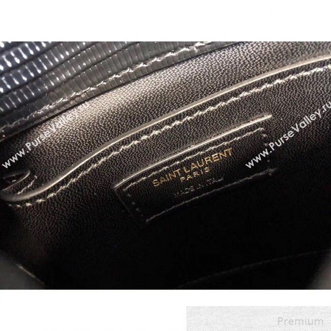 Saint Laurent Datcha Saddle Shoulder Bag in Lizard Embossed Leather 551559 Black 2019 (KTS-9051132)
