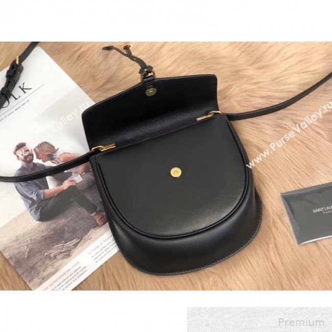 Saint Laurent Datcha Saddle Shoulder Bag in Toothpick Grained Leather 551559 Black 2019 (KTS-9051133)