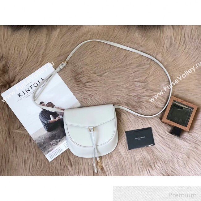 Saint Laurent Datcha Saddle Shoulder Bag in Toothpick Grained Leather 551559 White 2019 (KTS-9051134)