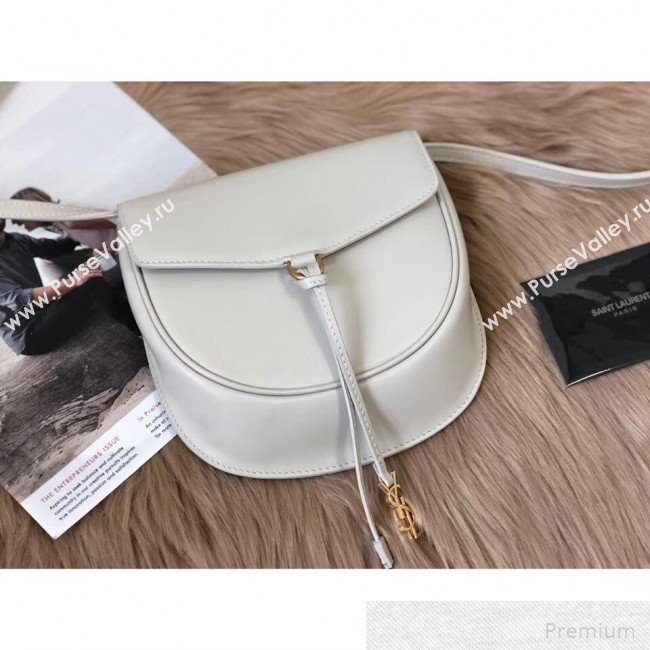 Saint Laurent Datcha Saddle Shoulder Bag in Toothpick Grained Leather 551559 White 2019 (KTS-9051134)