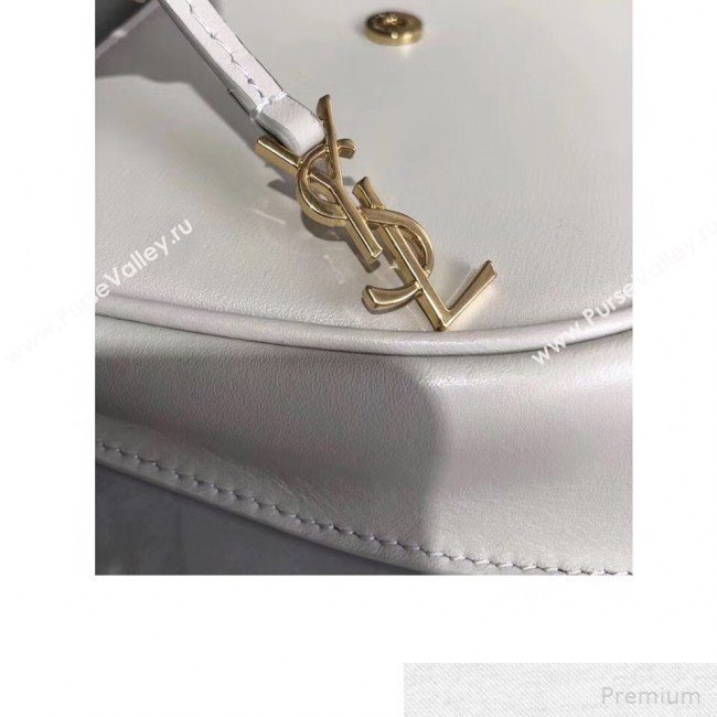 Saint Laurent Datcha Saddle Shoulder Bag in Toothpick Grained Leather 551559 White 2019 (KTS-9051134)